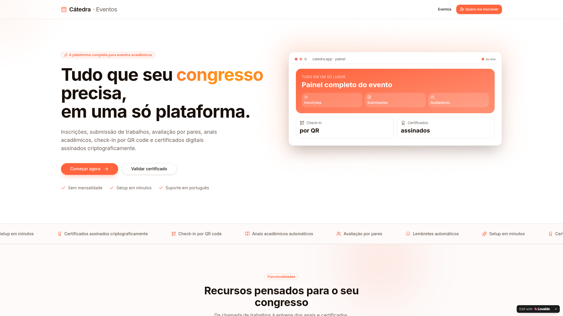 Cátedra · Eventos acadêmicos e profissionais